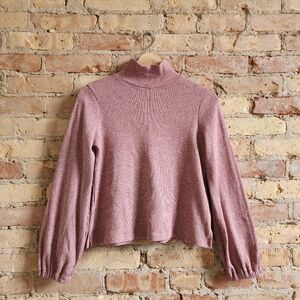 Madewell Pink Ribbed Mock Neck Balloon Sleeve Top Size Small